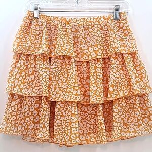 HYFVE‎ Women's Orange/White Tiered Lined Pull On Skirt - Size Medium